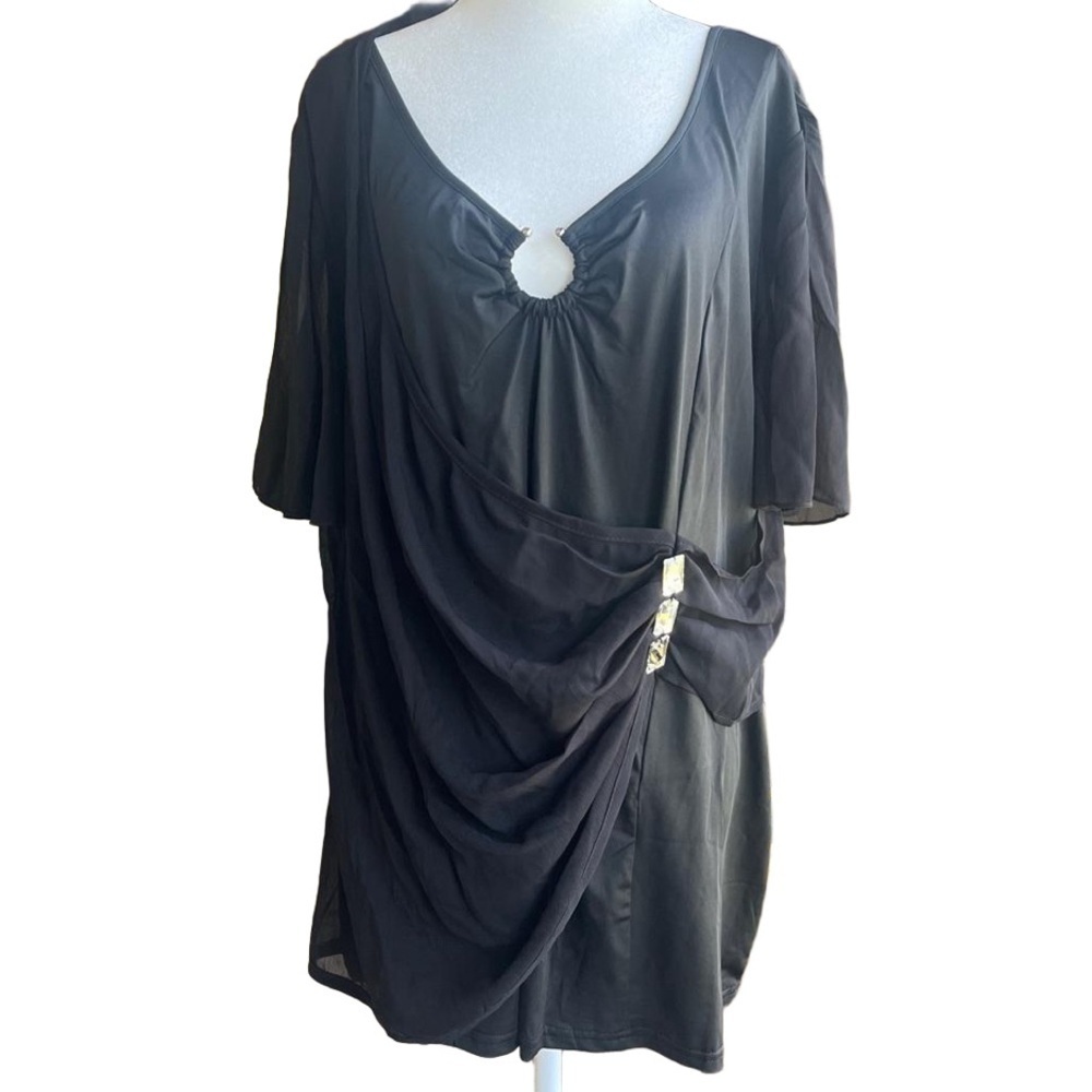Rose gal wrap top with jeweled waist and chiffon sleeves 3X